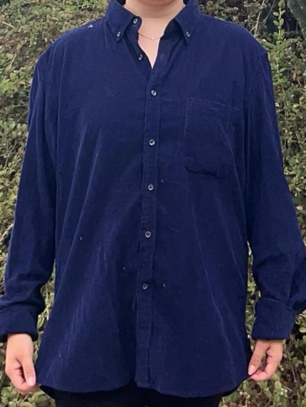 Purple corduroy button-up shirt
